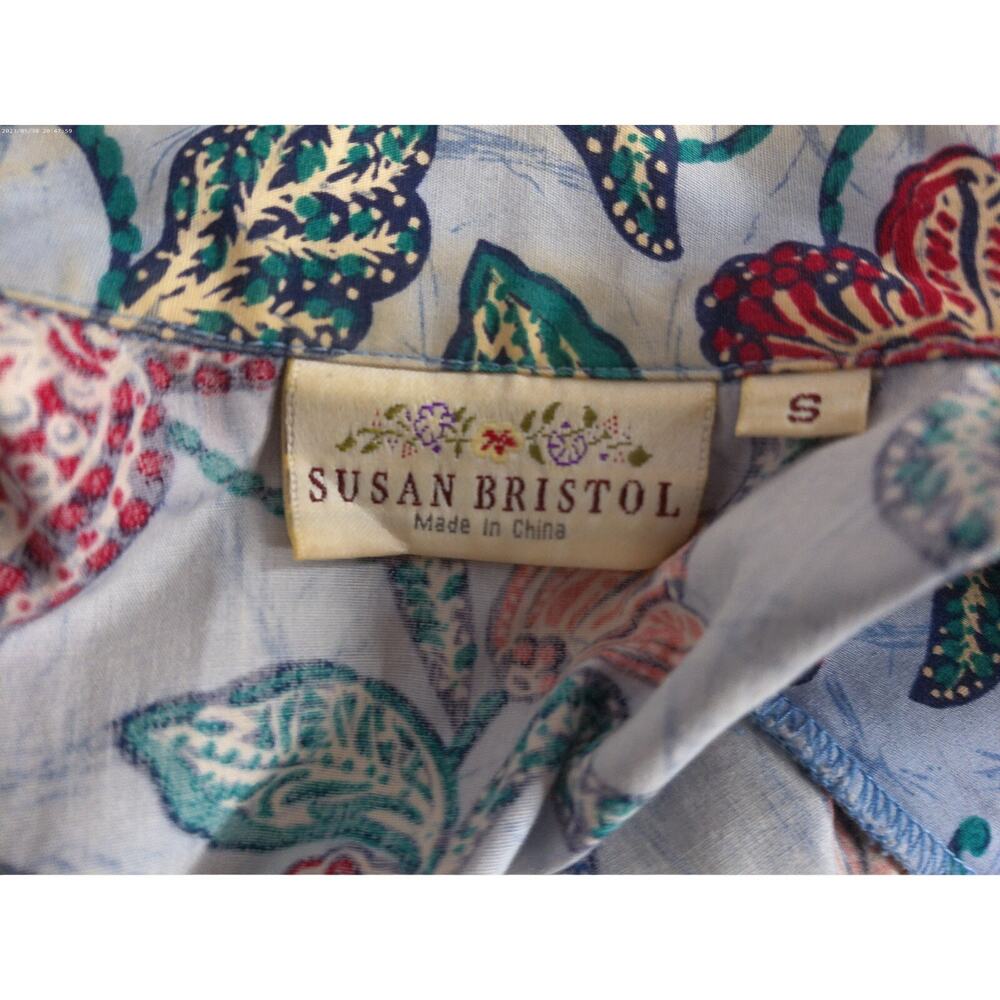 Vintage Susan Bristol Paisley Floral 2pc Set Top Size S Shorts Size 8 Blue - Picture 5 of 9